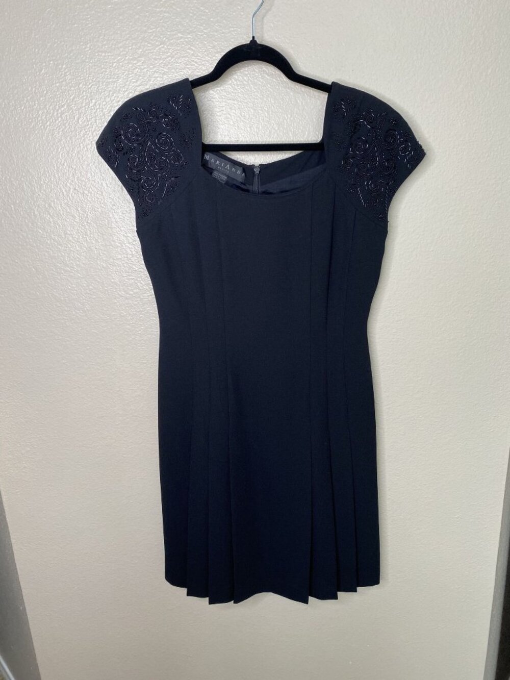 Marianna Black Cap Sleeve Dress Embroidered Beaded Detail 8 Lined Back Zipper